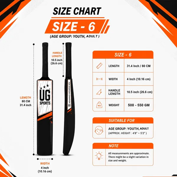 UG_Sports_Plastic_Cricket_Bat_Black_(Size_6)_–_32-Inch_Lightweight_Fiber-Infused_Hard_Plastic_Bat_with_Anti-Slip_Pro_Grip_|_Ideal_for_Age_10-12_Years_&_Soft_Tennis_Ball_Cricket_(Orange_Sticker)