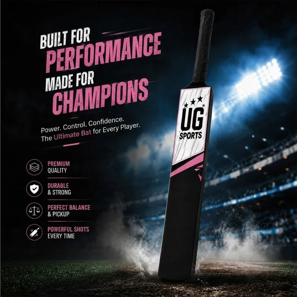 UG_Sports_Plastic_Cricket_Bat_Black_(Size_6)_–_32-Inch_Lightweight_Fiber-Infused_Hard_Plastic_Bat_with_Anti-Slip_Pro_Grip_|_Ideal_for_Age_10-12_Years_&_Soft_Tennis_Ball_Cricket_(Pink_Sticker)