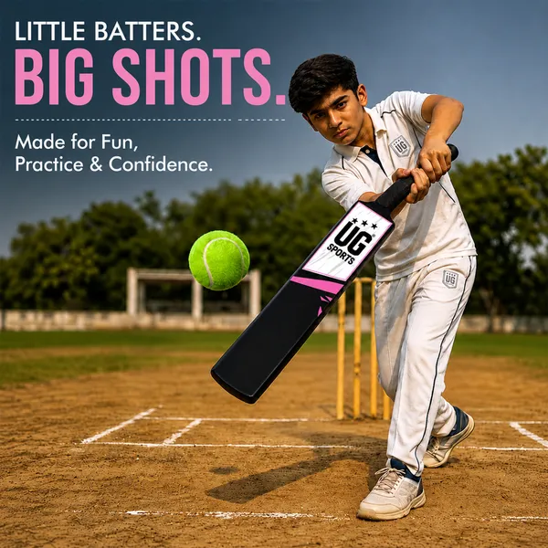 UG_Sports_Plastic_Cricket_Bat_Black_(Size_6)_–_32-Inch_Lightweight_Fiber-Infused_Hard_Plastic_Bat_with_Anti-Slip_Pro_Grip_|_Ideal_for_Age_10-12_Years_&_Soft_Tennis_Ball_Cricket_(Pink_Sticker)