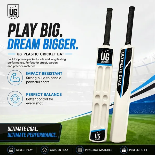 UG_Sports White_Plastic Scoop_Cricket_Bat_for Adult_-_Men,_Lightweight_Bat for_Practice,_Backyard Cricket_&_Recreational Play_(Size_-_Full)_