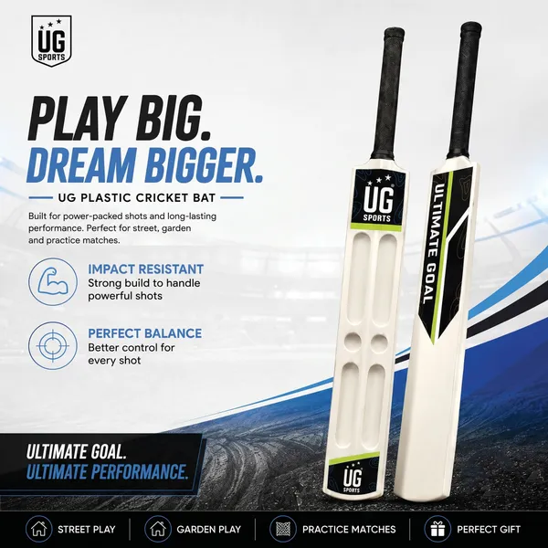 UG_Sports White_Plastic Scoop_Cricket_Bat_for Adult_-_Men,_Lightweight_Bat for_Practice,_Backyard Cricket_&_Recreational Play_(Size_-_Full)_