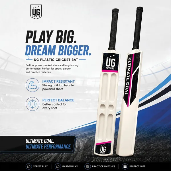 UG_Sports White_Plastic Scoop_Cricket_Bat_for Adult_-_Men,_Lightweight_Bat for_Practice,_Backyard Cricket_&_Recreational Play_(Size_-_Full)_