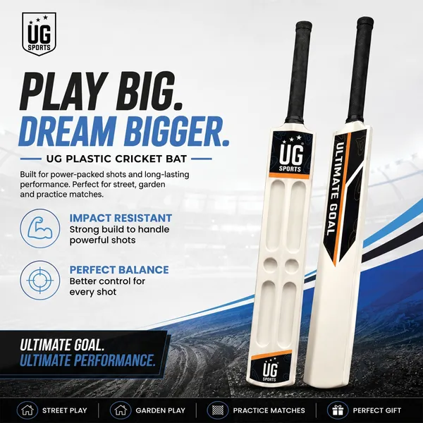 UG_Sports White_Plastic Scoop_Cricket_Bat_for Adult_-_Men,_Lightweight_Bat for_Practice,_Backyard Cricket_&_Recreational Play_(Size_-_Full)_