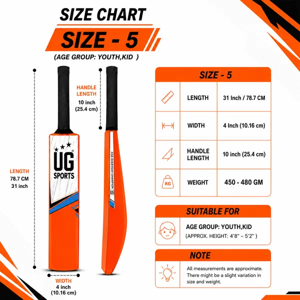 UG_Sports_Plastic_Cricket_Bat_For_Youth_-_Adult_(Orange_-Sky_Blue,_Size_5)