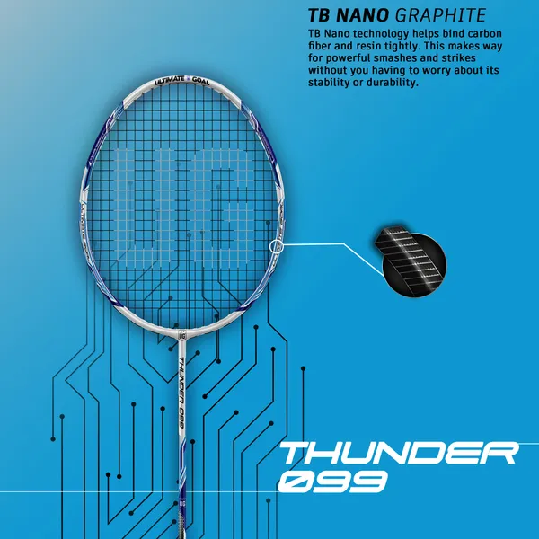White_&_Blue_Premium_Thunder_99_Aluminium_&_Graphite_Badminton_Racket_With_Full_Racket_Cover_For_Intermediate_Players