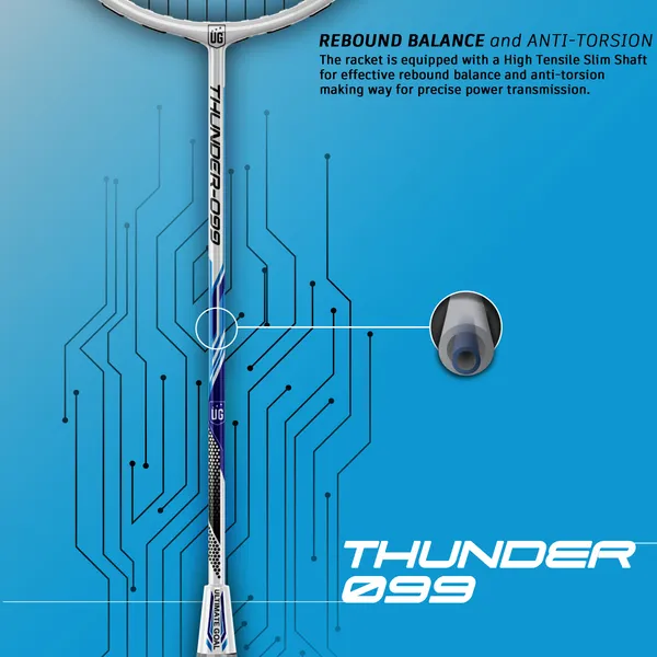 White_&_Blue_Premium_Thunder_99_Aluminium_&_Graphite_Badminton_Racket_With_Full_Racket_Cover_For_Intermediate_Players