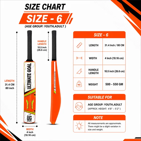 UG_Sports__Plastic_Cricket_Bat_For_Youth_-_Adult_(Orange_-_Green_,_Size_6)