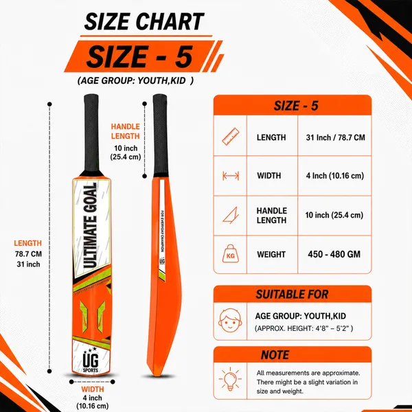 UG_Sports__Plastic_Cricket_Bat_For_Youth_-_Adult_(Orange_-_Green_,_Size_5)