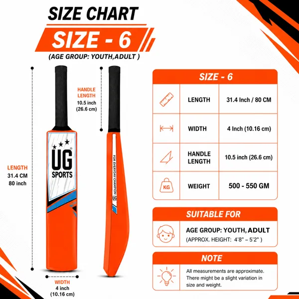 UG_Sports_Plastic_Cricket_Bat_For_Youth_-_Adult_(Orange_-_Sky_Blue_,_Size_6)