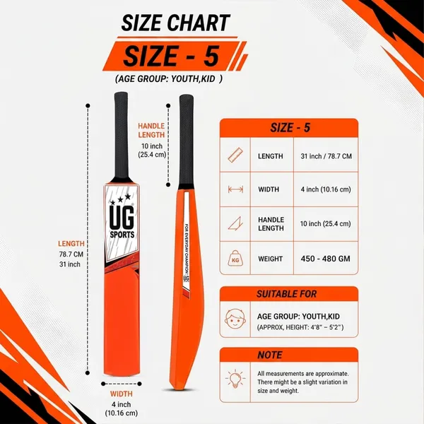 UG_Sports__Plastic_Cricket_Bat_For_Youth_-_Adult_(Orange_-_Red_,_Size_5)