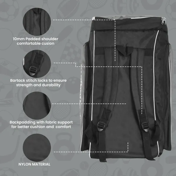 Imported_Grey_Cricket_Kit_Bag_Full_Size_With_Adjustable_Shoulder_Straps_And_Zipper