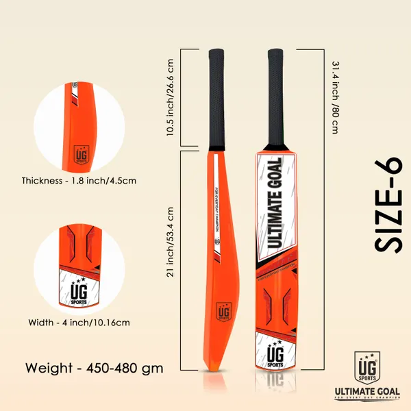 UG_Sports__Plastic_Cricket_Bat_For_Youth_-_Adult_With_Tennis_Ball_(Orange,_Red_,_Size_6)