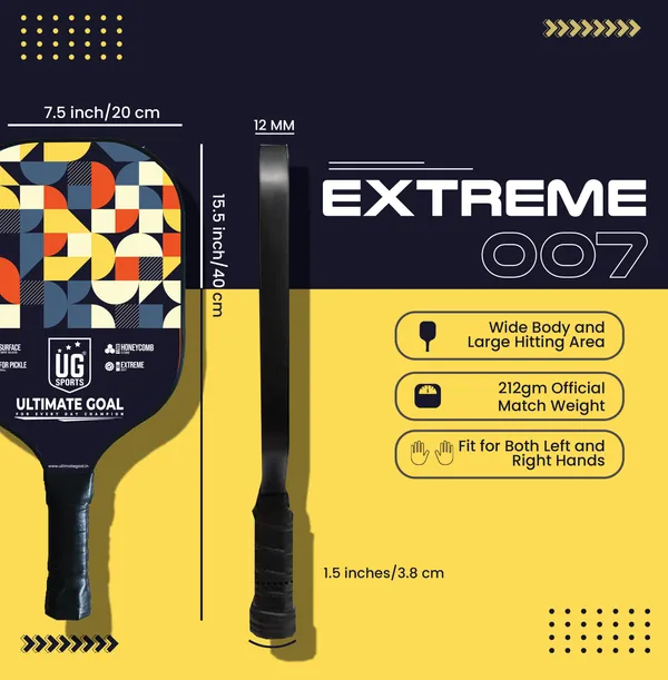 UG_Sports_|_Extreme_007_B_Pickleball_Paddles_Single_Racket_|Fiber_Glass|12_mm_Honeycomb_Composite_Core_|_Fiber_Glass_|Cushion_Comfort_Grip_Free_1_Balls_&_Cover_for_Kids_Adults_Indoor_Outdoor