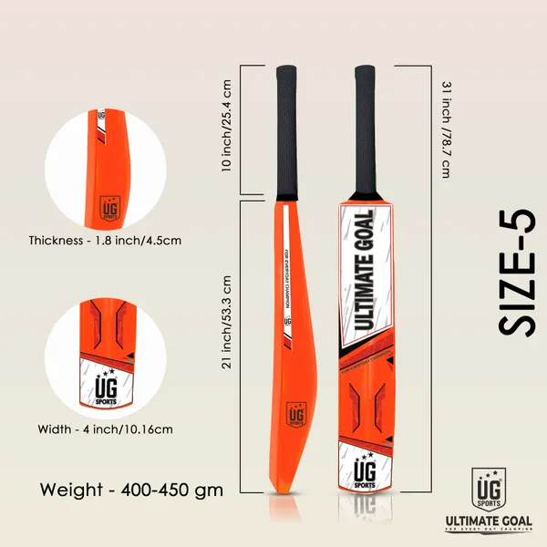 UG_Sports__Plastic_Cricket_Bat_For_Youth_-_Adult_With_Tennis_Ball_(Orange,_Red_,_Size_5)