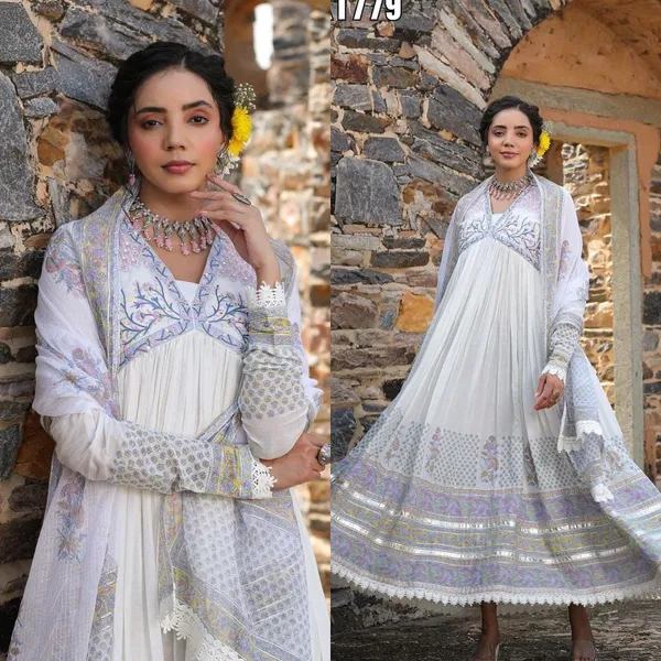 White_and_Blue_Heavy_Gotta_Pati_Handwork_Kurti_Pant_Set