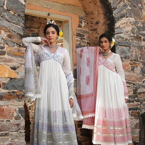White_and_Blue_Heavy_Gotta_Pati_Handwork_Kurti_Pant_Set