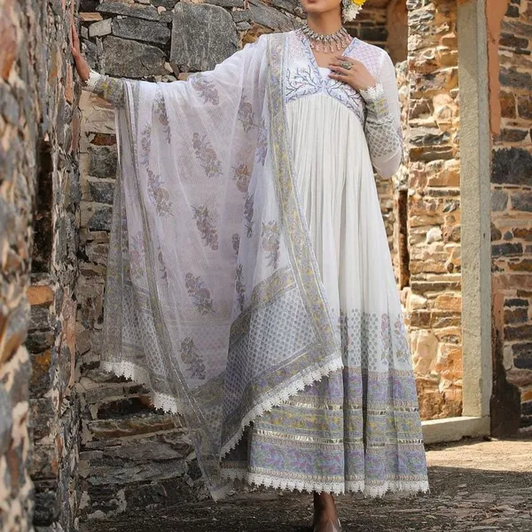 White_and_Blue_Heavy_Gotta_Pati_Handwork_Kurti_Pant_Set