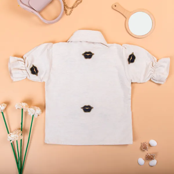 Cream_&_Black_Cotton_Premium_&_Elegant_Regular_Solid_Shirt_For_Girl