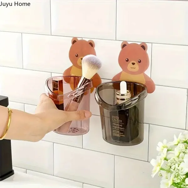 Plastic_Stand_For_Toothpaste_Comb_Brush_Cream_Lotion_Kids_Bathroom_Cup_Drain_Waterproof_Self_Adhesive_Teddy_Bearset_Of_2_Pcs