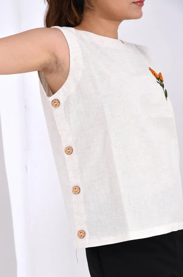 Ivory__Sleeveless_Top_Side_Button_with_Hand_Embroidered_motif