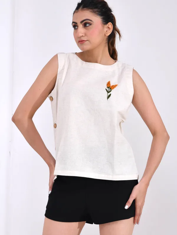 Ivory__Sleeveless_Top_Side_Button_with_Hand_Embroidered_motif