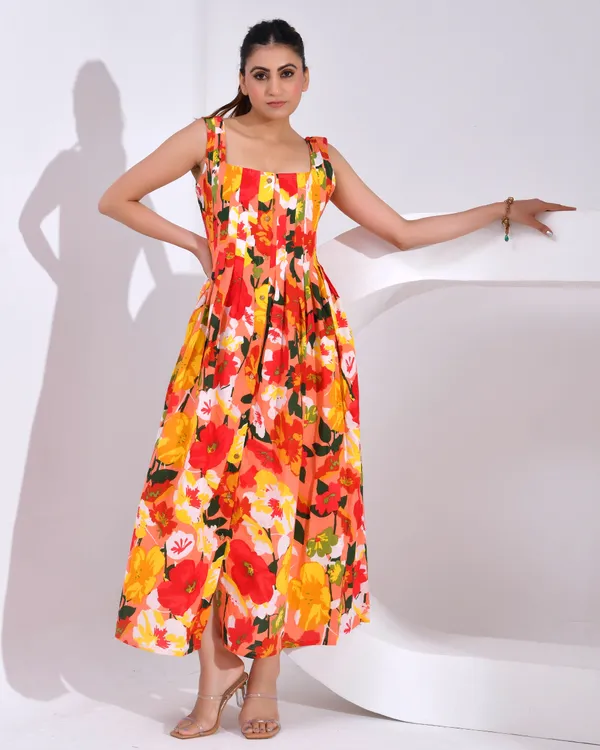 SIDDHO HUM ELEGANT SCOOPED NECK PRINTED PLEATED MIDI DRESS Price in India -  Buy SIDDHO HUM ELEGANT SCOOPED NECK PRINTED PLEATED MIDI DRESS online at  https://siddhohum.com