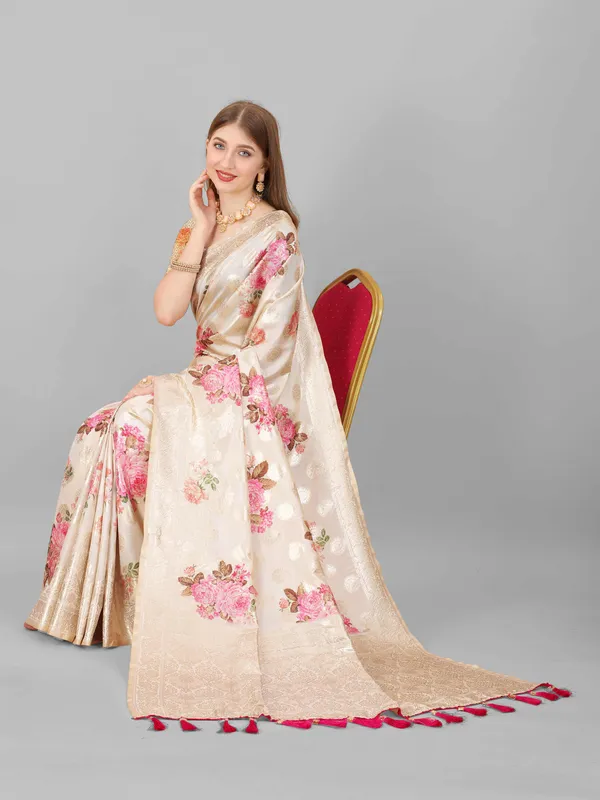 Cream_Amazing_Ethnic_Wear_Gotta_Patti_Weaving_With_Printed_Silk_Traditional_Saree