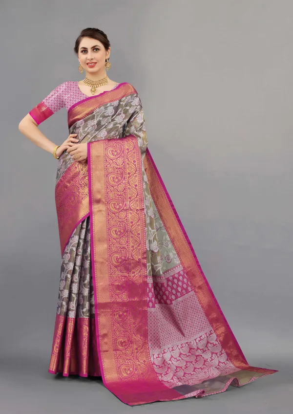 Wine_And_Rani_Border_Weaving_Beautiful_Organza_Saree_Unstiched_Blouse