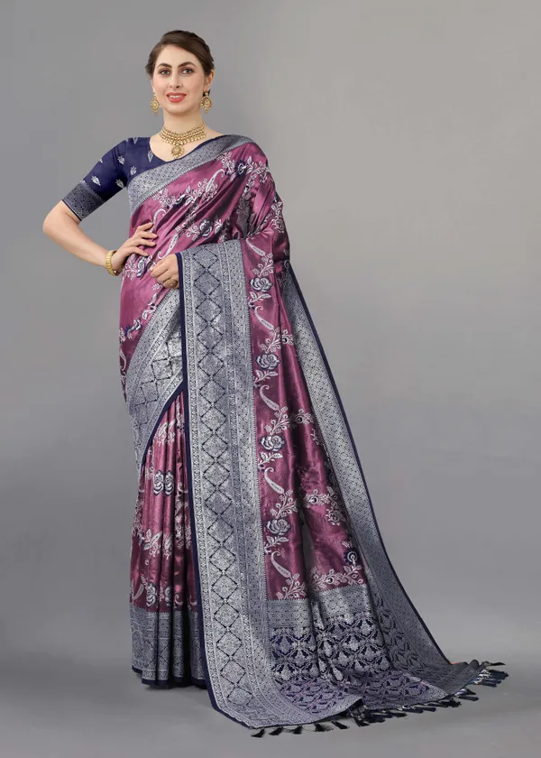 Navy_Blue_Weaving_Beautiful_Kanjivaram_Saree_Unstiched_Blouse