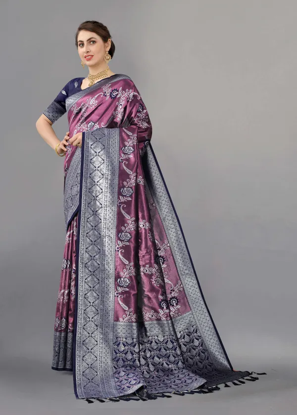 Navy_Blue_Weaving_Beautiful_Kanjivaram_Saree_Unstiched_Blouse