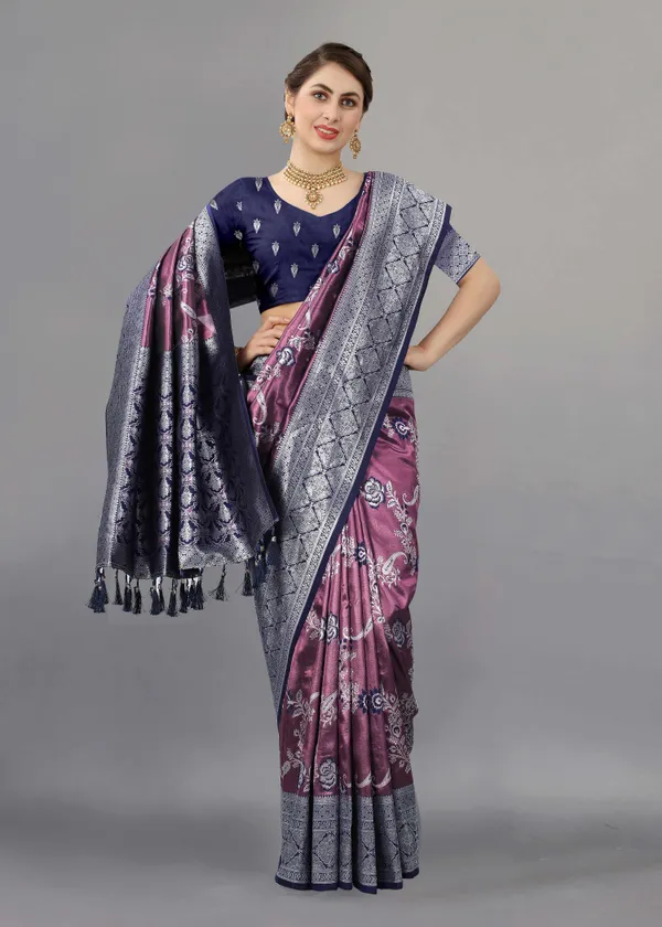 Navy_Blue_Weaving_Beautiful_Kanjivaram_Saree_Unstiched_Blouse