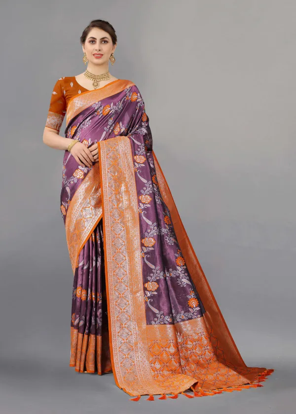 Orange_Weaving_Beautiful_Kanjivaram_Saree_Unstiched_Blouse