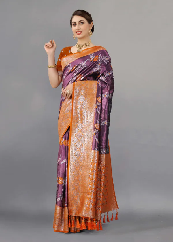 Orange_Weaving_Beautiful_Kanjivaram_Saree_Unstiched_Blouse