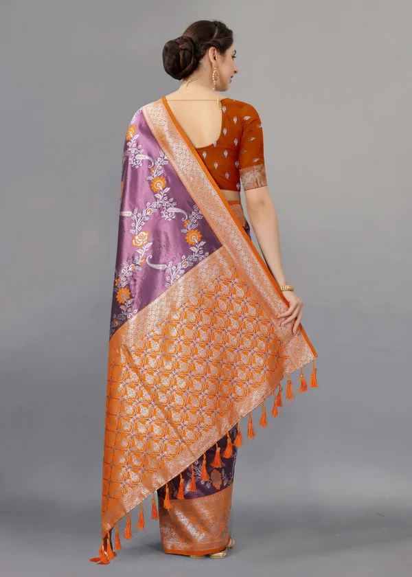 Orange_Weaving_Beautiful_Kanjivaram_Saree_Unstiched_Blouse