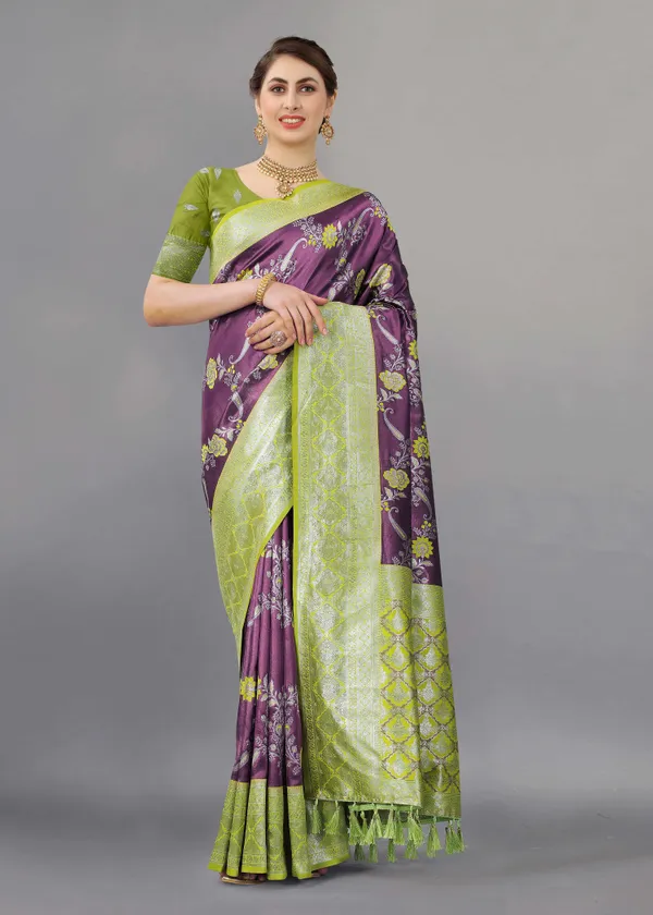 Pista_Weaving_Beautiful_Kanjivaram_Saree_Unstiched_Blouse