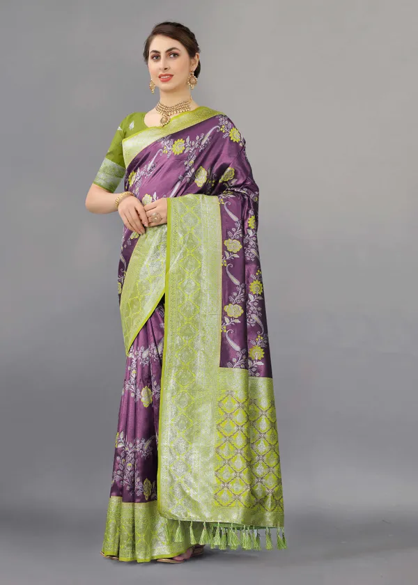 Pista_Weaving_Beautiful_Kanjivaram_Saree_Unstiched_Blouse