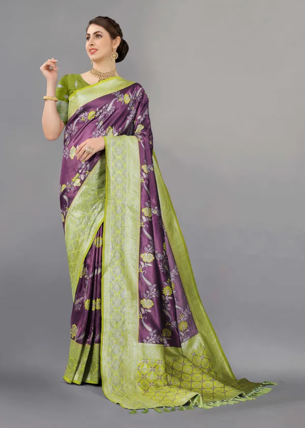 Pista_Weaving_Beautiful_Kanjivaram_Saree_Unstiched_Blouse
