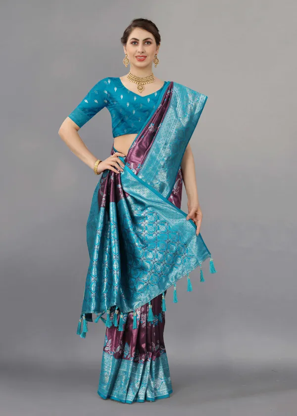Sky_Blue_Weaving_Beautiful_Kanjivaram_Saree_Unstiched_Blouse