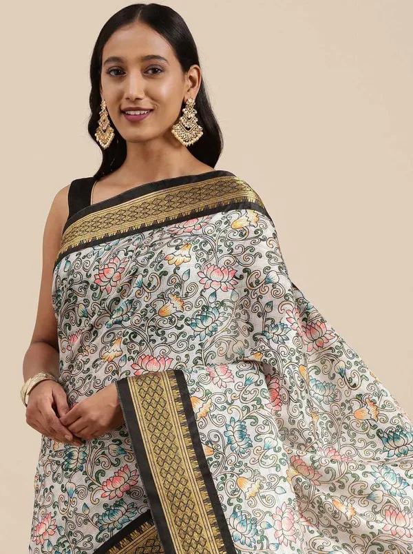Black_Border_Weaving_And_Checks_Printed_Saree_Beautiful_Unstiched_Blouse