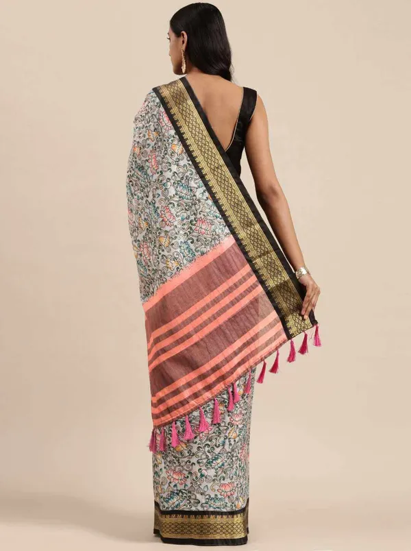 Black_Border_Weaving_And_Checks_Printed_Saree_Beautiful_Unstiched_Blouse
