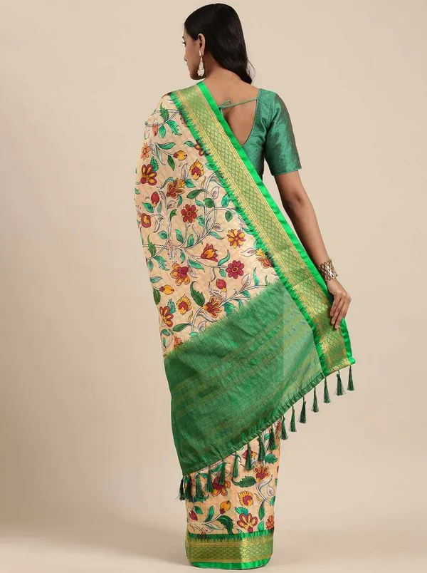 Green_Border_Weaving_And_Checks_Printed_Saree_Beautiful_Unstiched_Blouse