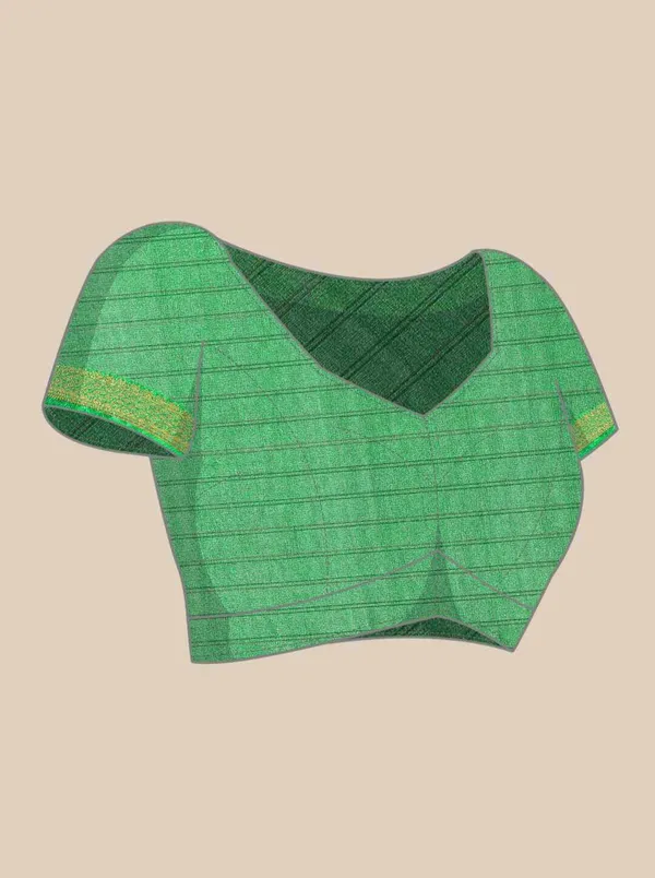 Green_Border_Weaving_And_Checks_Printed_Saree_Beautiful_Unstiched_Blouse