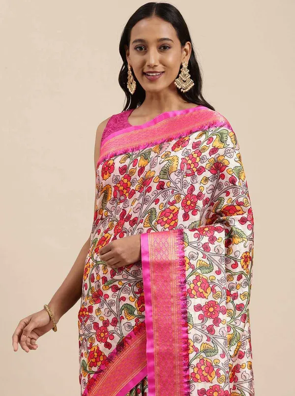 Pink_Border_Weaving_And_Checks_Printed_Saree_Beautiful_Unstiched_Blouse