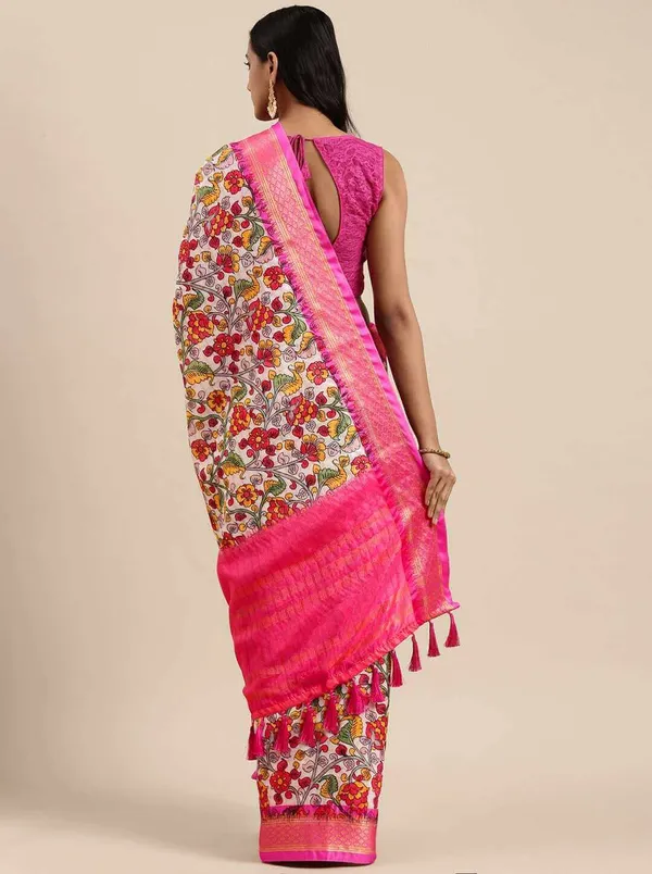Pink_Border_Weaving_And_Checks_Printed_Saree_Beautiful_Unstiched_Blouse