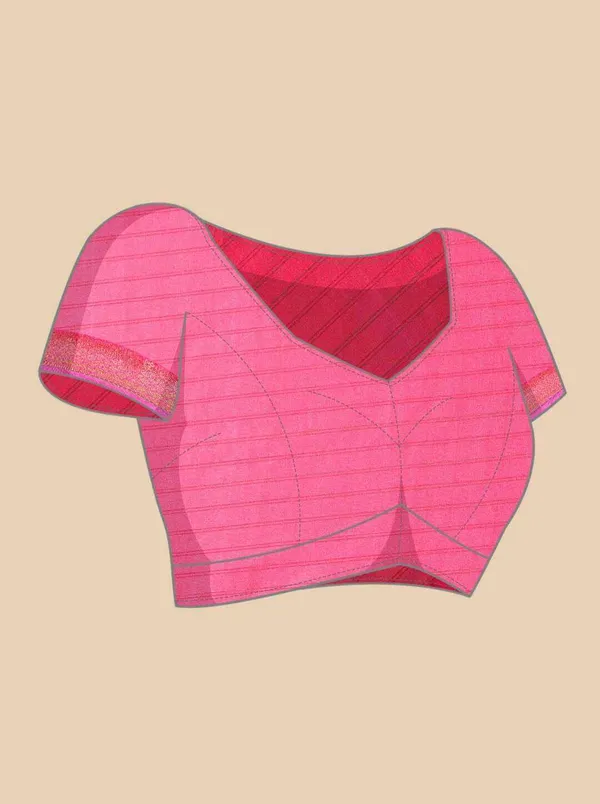 Pink_Border_Weaving_And_Checks_Printed_Saree_Beautiful_Unstiched_Blouse