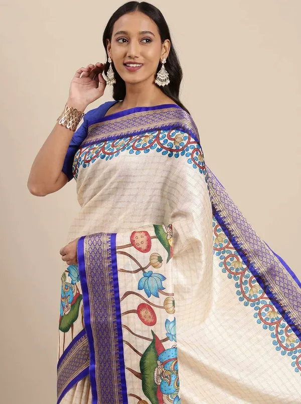 Royal_Blue_Border_Weaving_And_Checks_Printed_Saree_Beautiful_Unstiched_Blouse