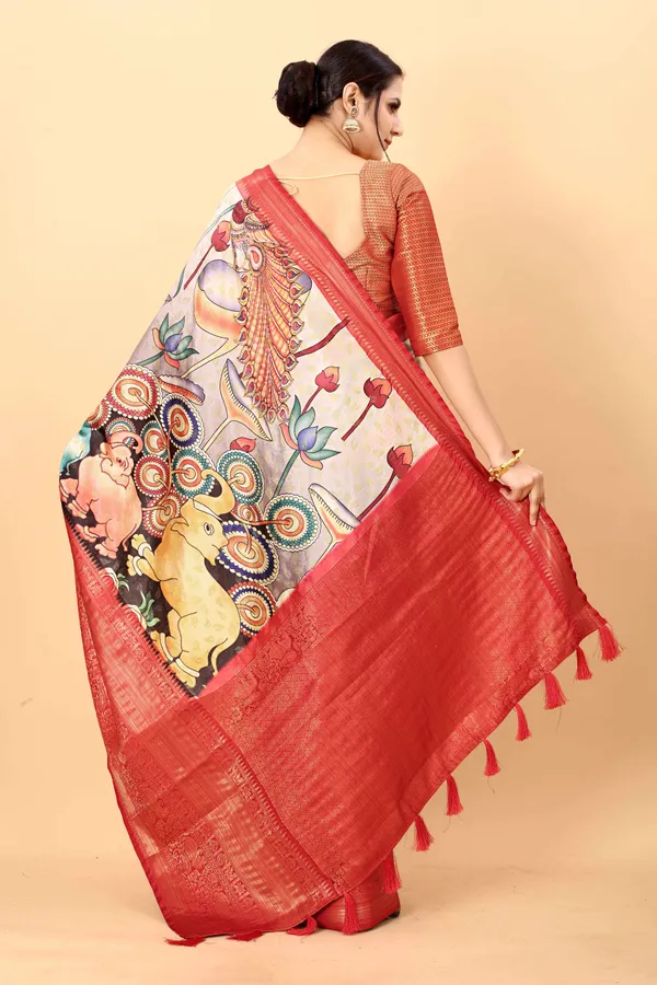 Red_Floral_Print_Daily_Wear_Jacquard_Pure_Silk_Saree_Unstiched_Blouse