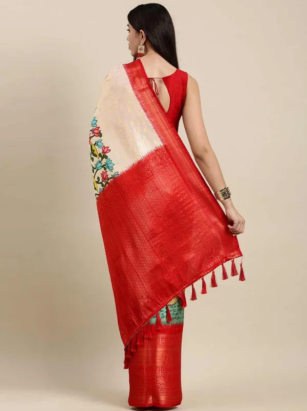 White_&_Red_Printed_Bollywood_Art_Silk_Saree