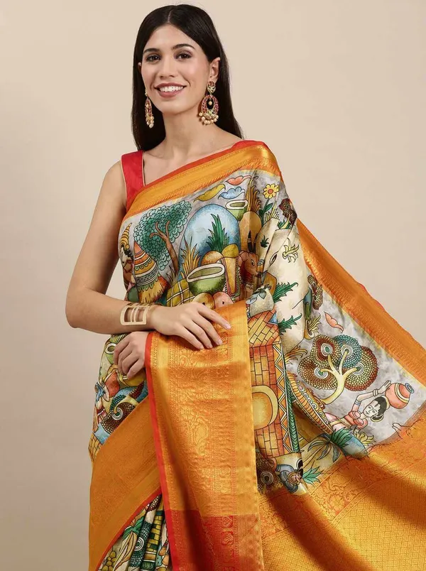 Yellow_&_Red_Printed_Bollywood_Art_Silk_Saree