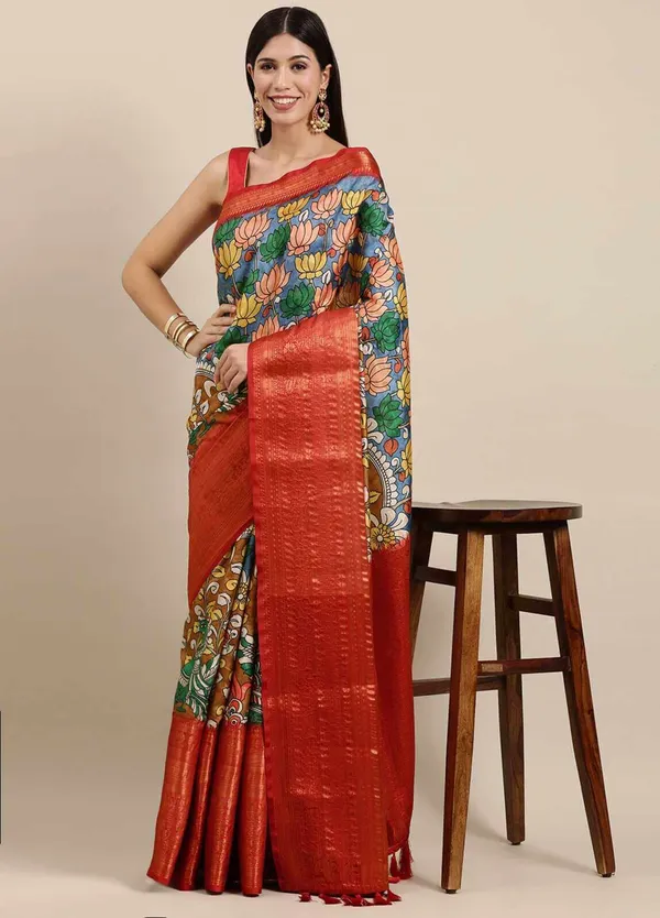 Green_&_Greyprinted_Bollywood_Art_Silk_Saree